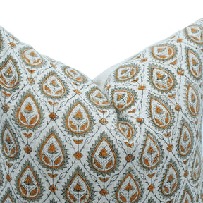 Handmade Floral Block Print Viscose Linen Throw Pillow Cover - Paan Patti