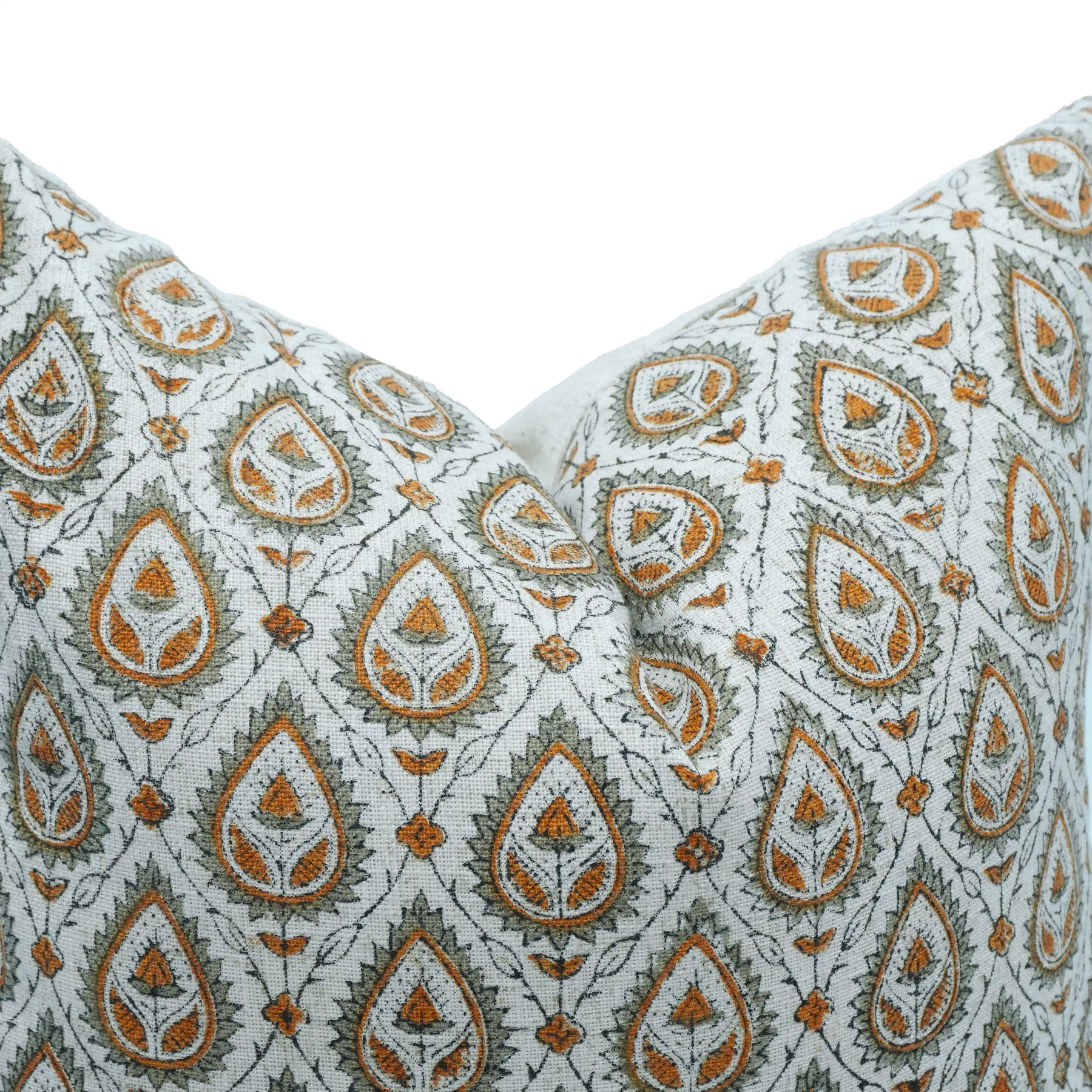 Handmade Floral Block Print Viscose Linen Throw Pillow Cover - Paan Patti