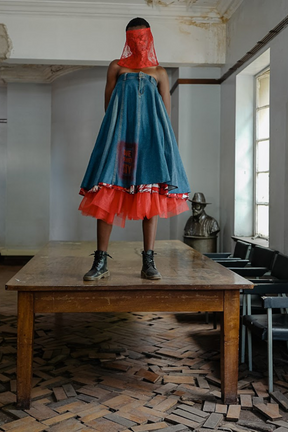 Upcycled Denim & Tulle Statement Dress