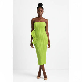 Ghia Sculptural Ruffle Pleated Midi Dress