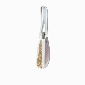 Beige Leather Tetra Tote – Handmade Medium Shoulder Bag with Palm Weave, Classic Leather Purse