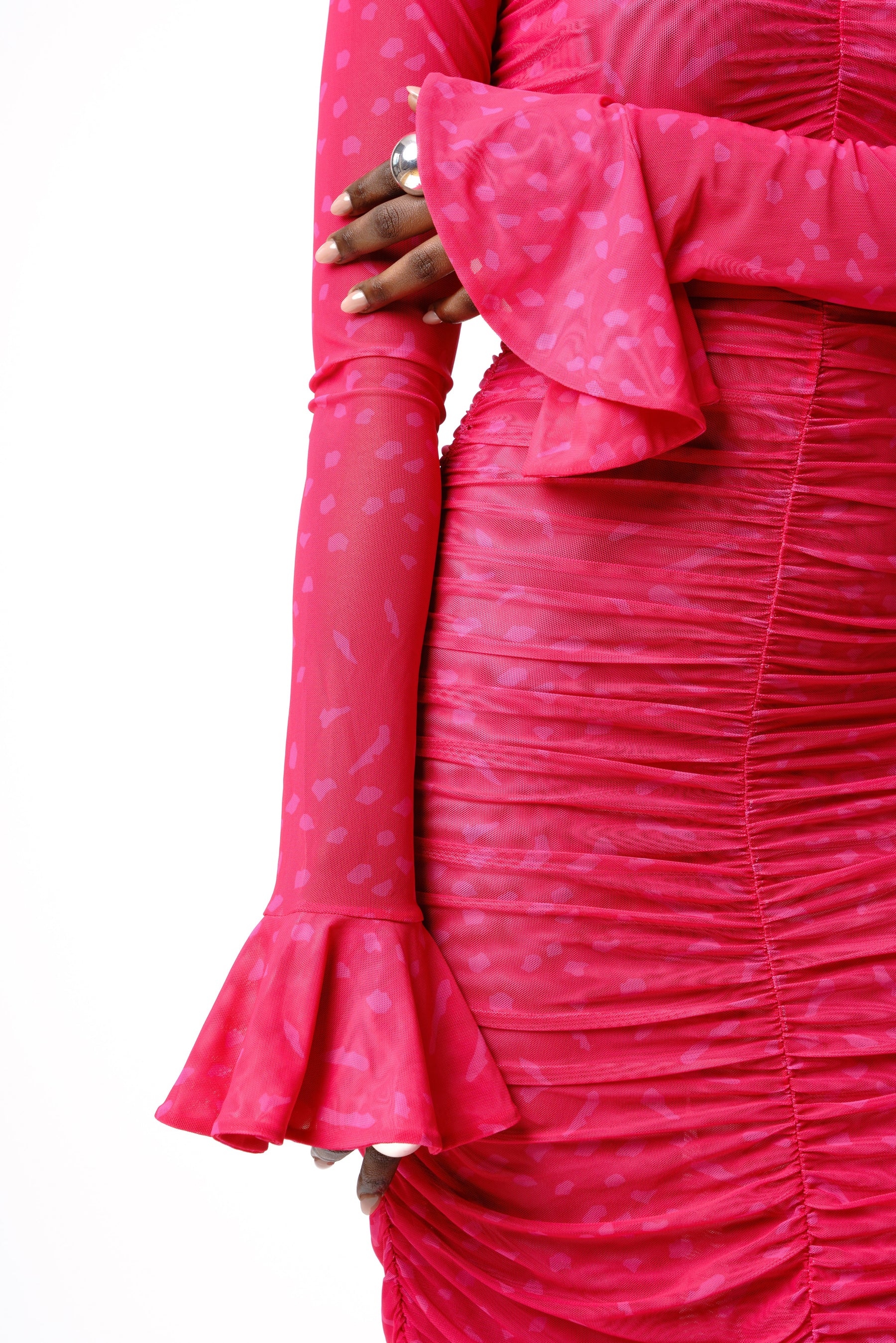 STELLA RUCHED MAXI MESH DRESS