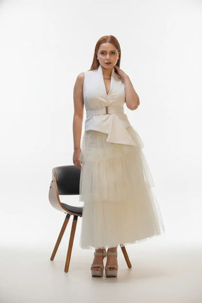 Butter Yellow Layer Skirt & Ivory Waist Coat - Soft Contrast