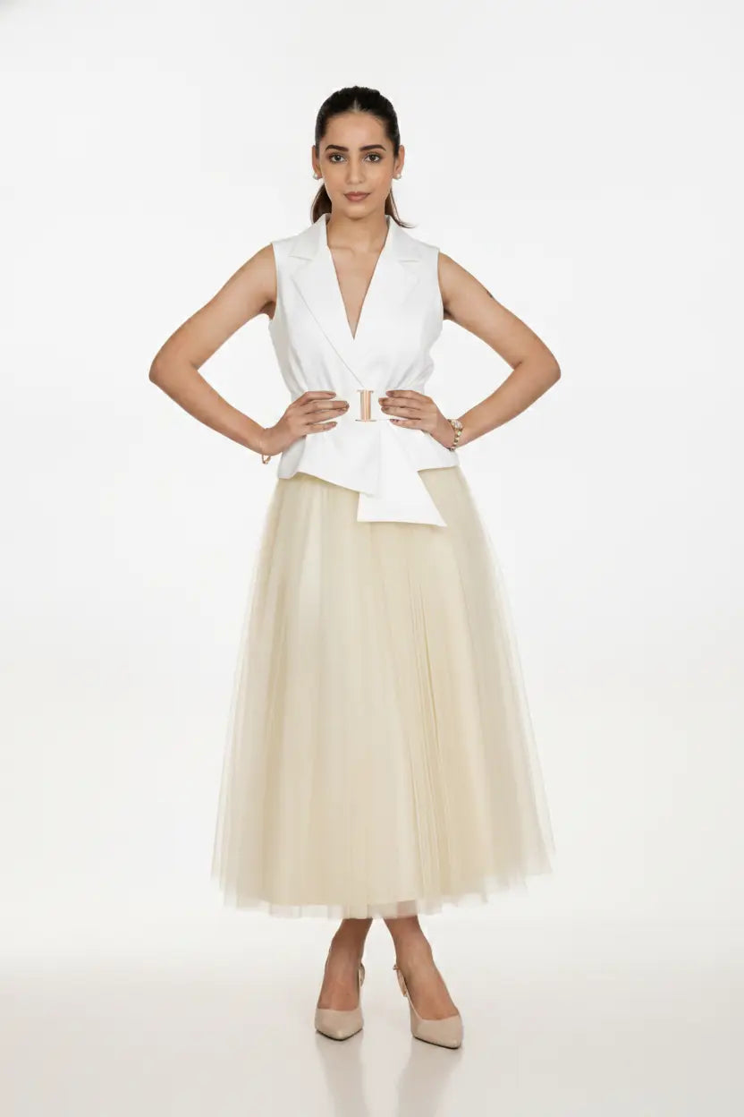 Butter Yellow Skirt & Ivory Waist Coat – Timeless Glow