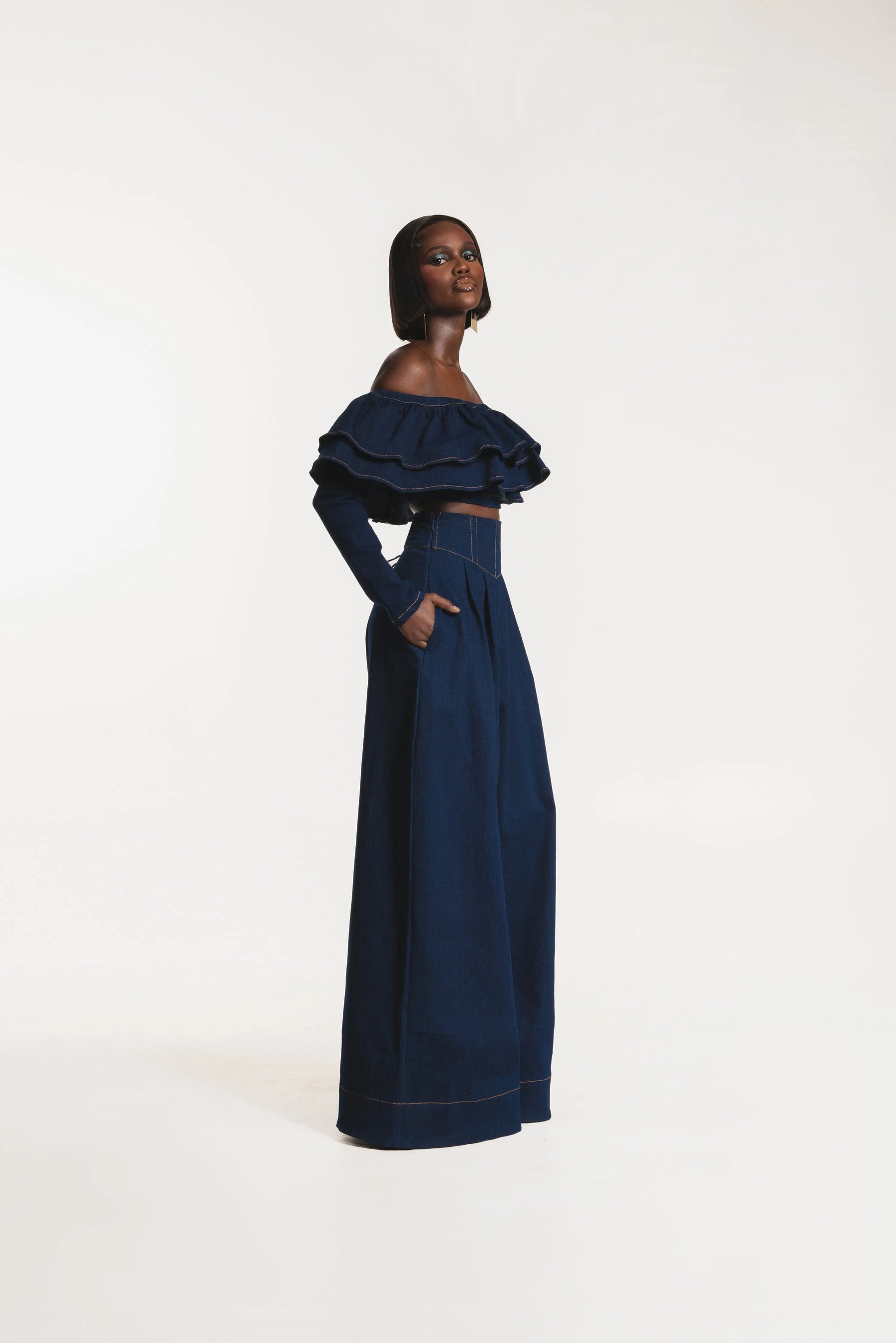 Denim Dija Ruffle Crop Top
