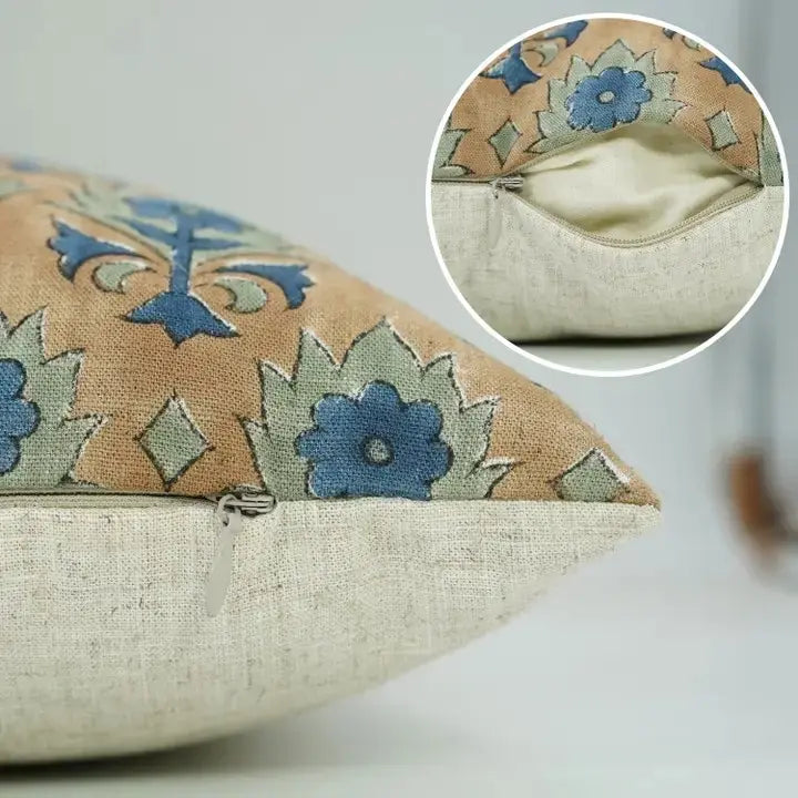 Handcrafted Unique Block Print Viscose Linen Pillow Cover- Kusum