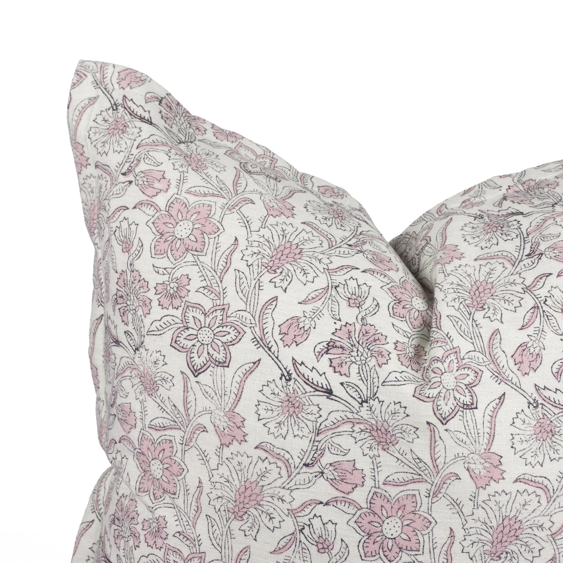 Pink Floral Block Linen Blend Oxford Pillow Cover - Jarul