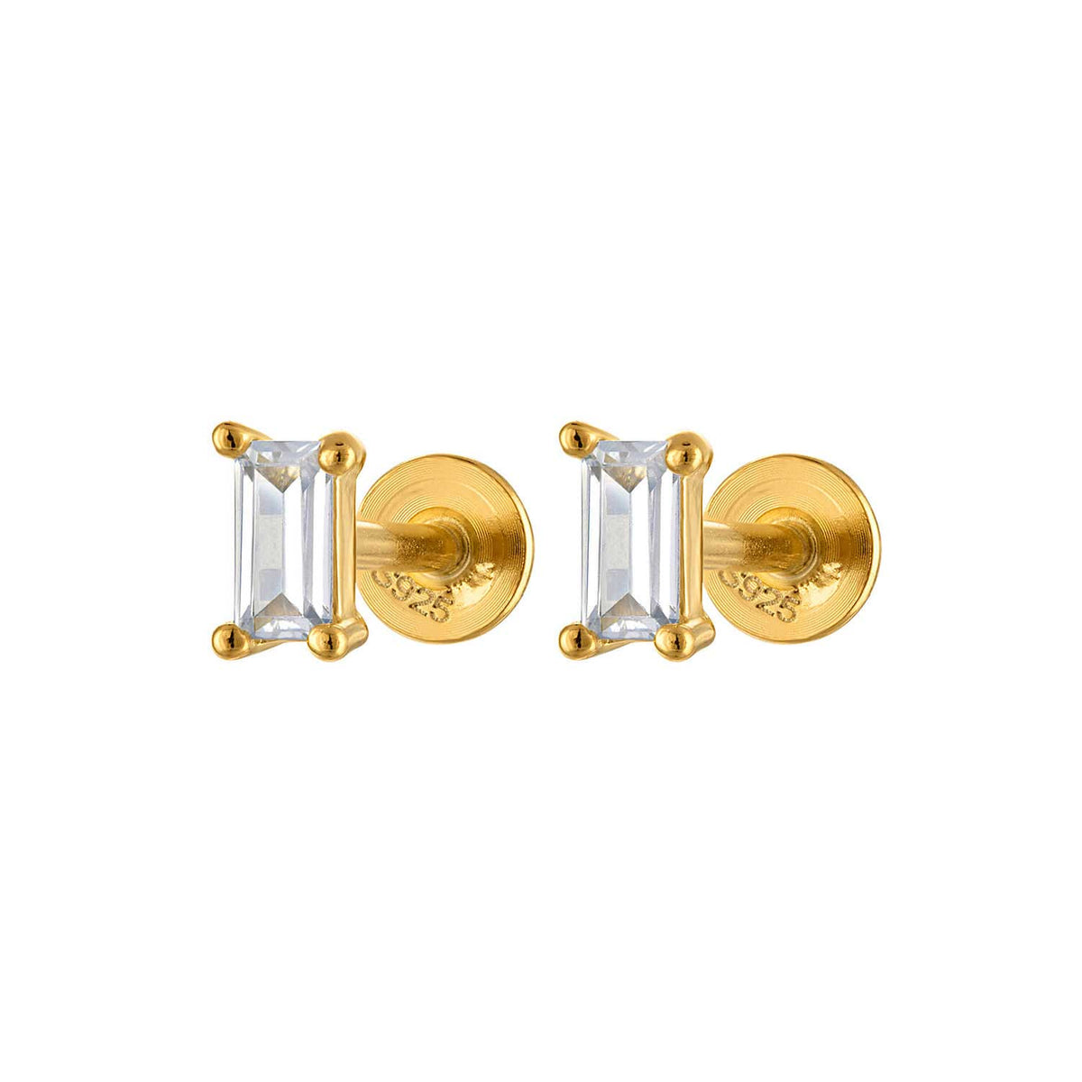 Single Baguette Gold Stud Earring Minimalist