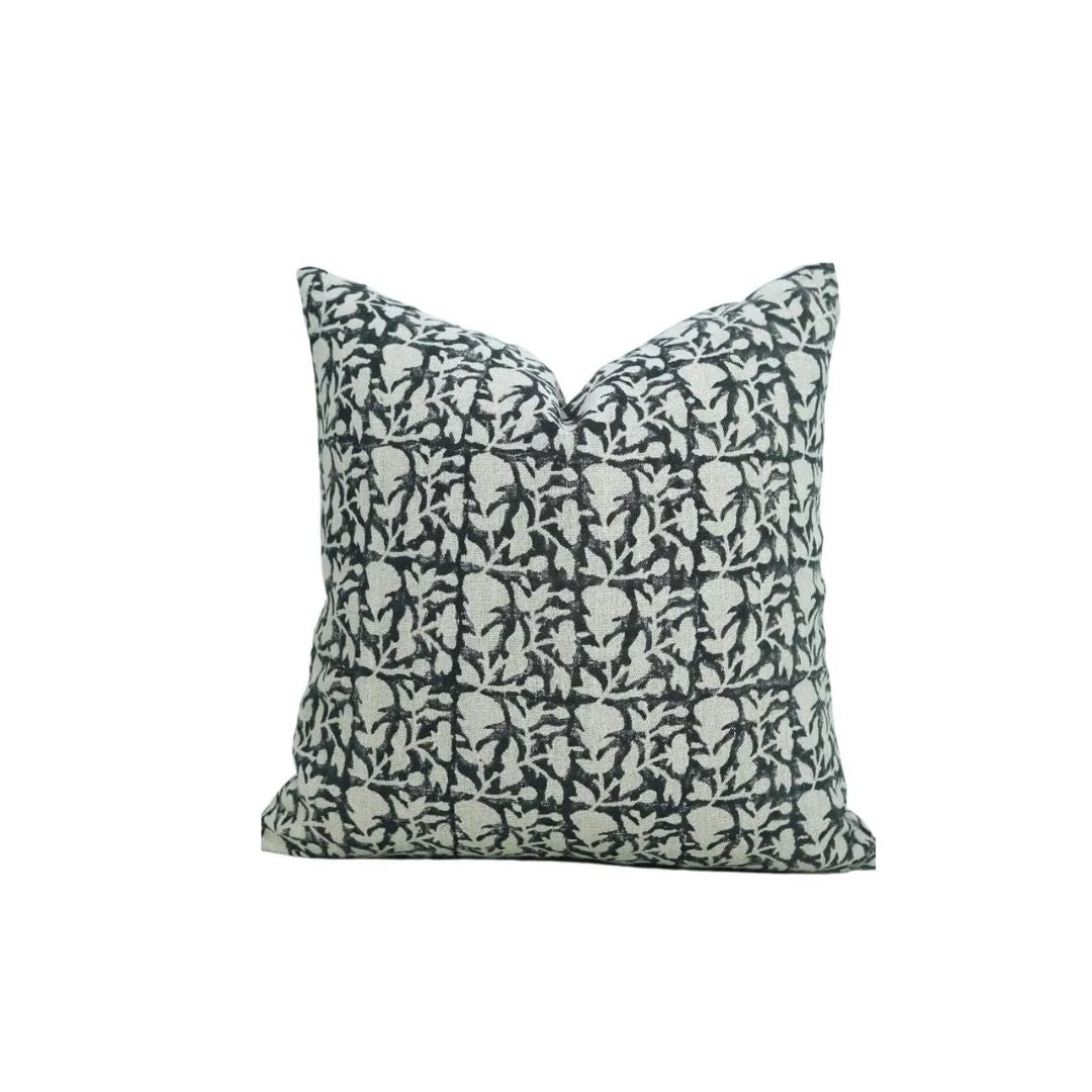 Artisan Hand Block Printed DesignThick Linen Pillow Cover- Midnight