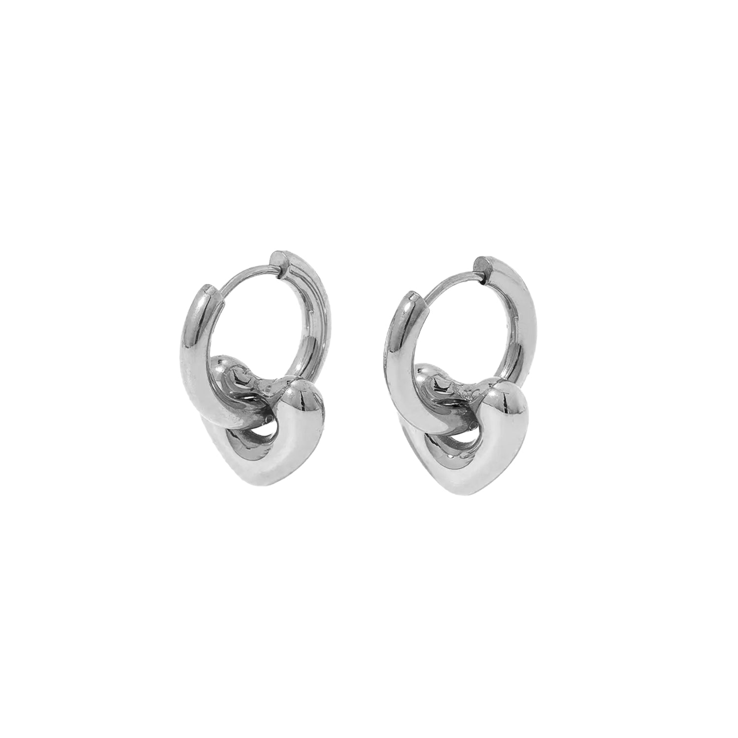 Silver Heart Removable Huggie Earrings