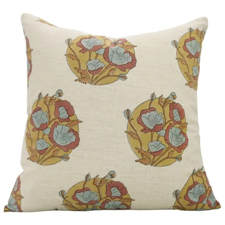 Decorative Block Print Linen Blend Pillow Cover -  Sandhya Pushp
