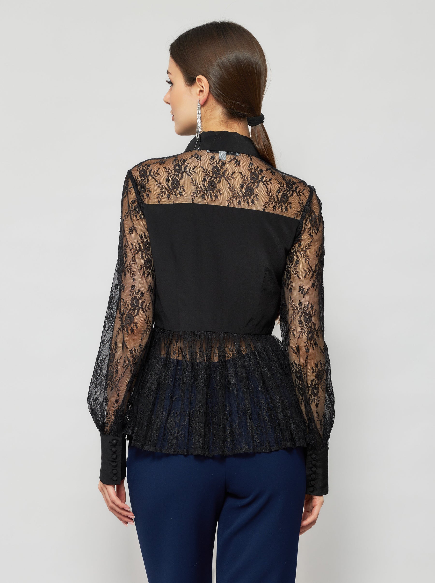 Laelia Pleated Lace Silk Blouse