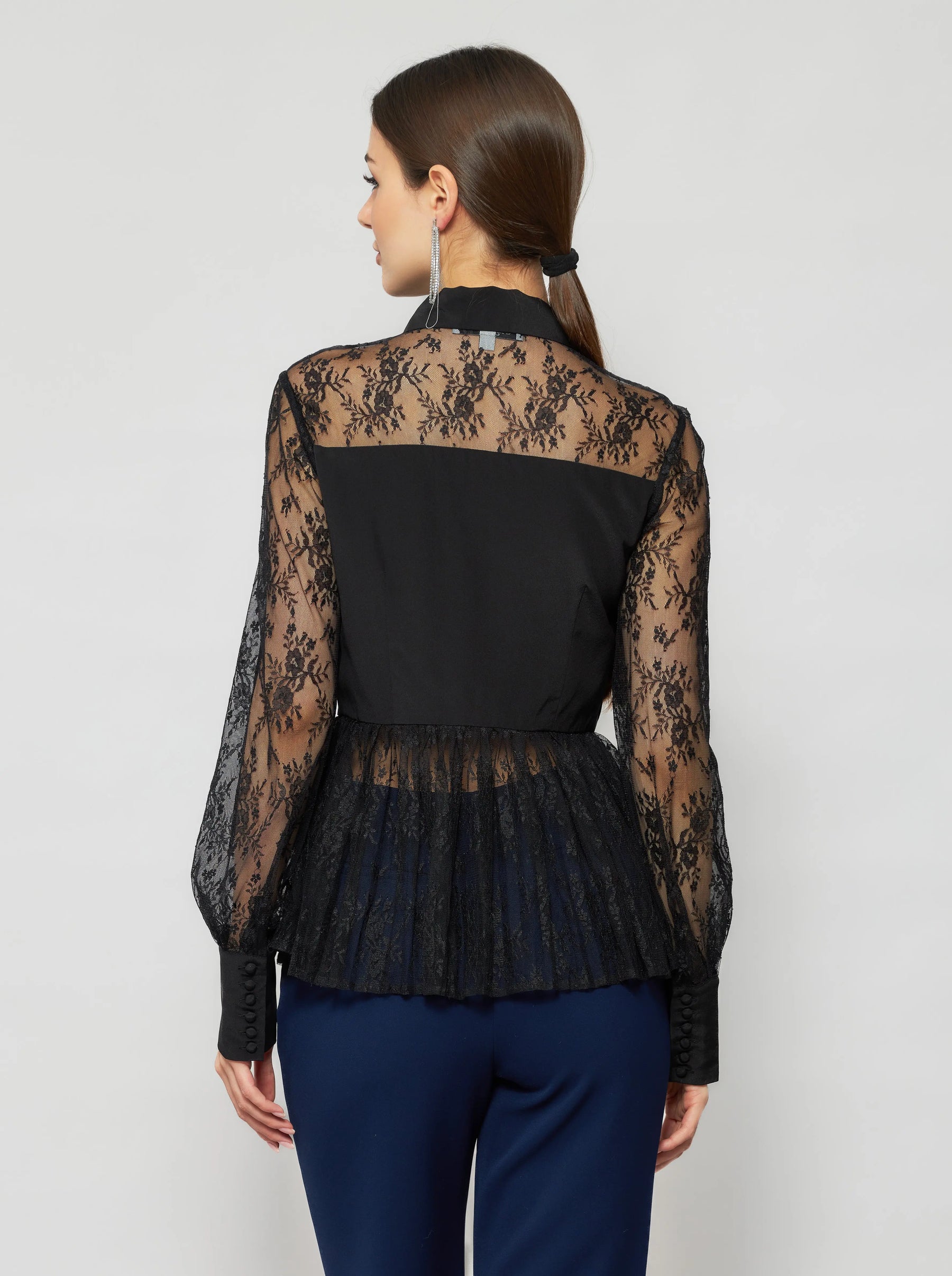 Laelia Pleated Lace Silk Blouse