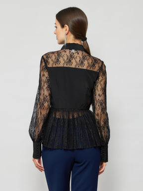Laelia Pleated Lace Silk Blouse