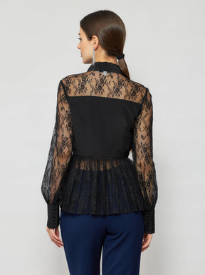Laelia Pleated Lace Silk Blouse