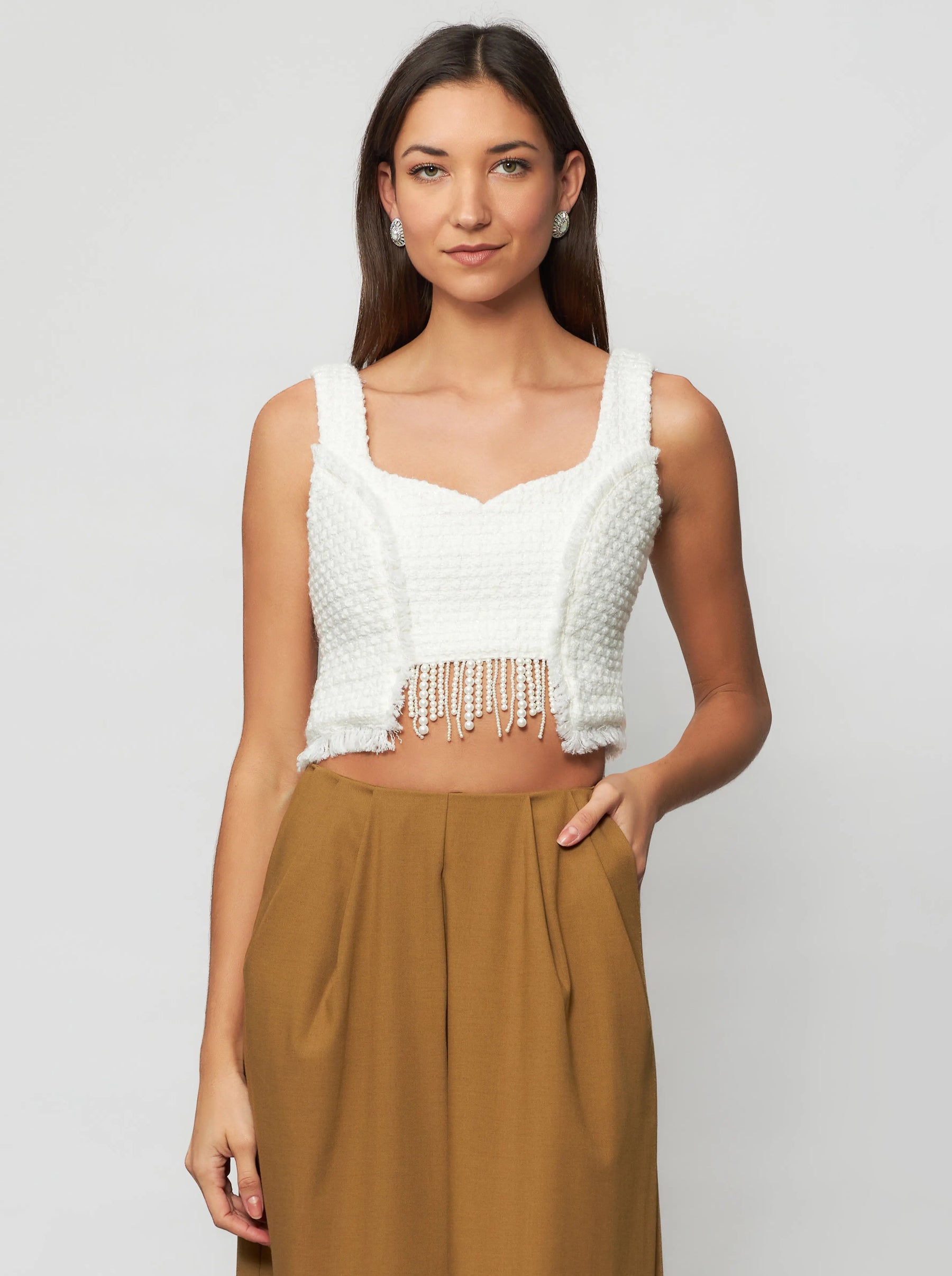 Tia Shimmering Tweed Bouclé Crop Top