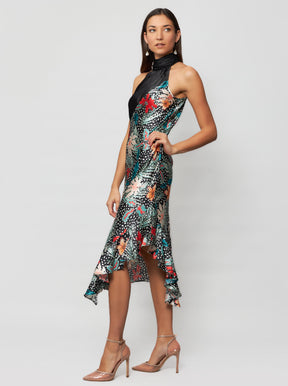 Yera Halter Silk Midi Dress