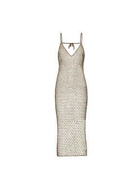 Kaya Crochet Midi Dress in Earthy Sand