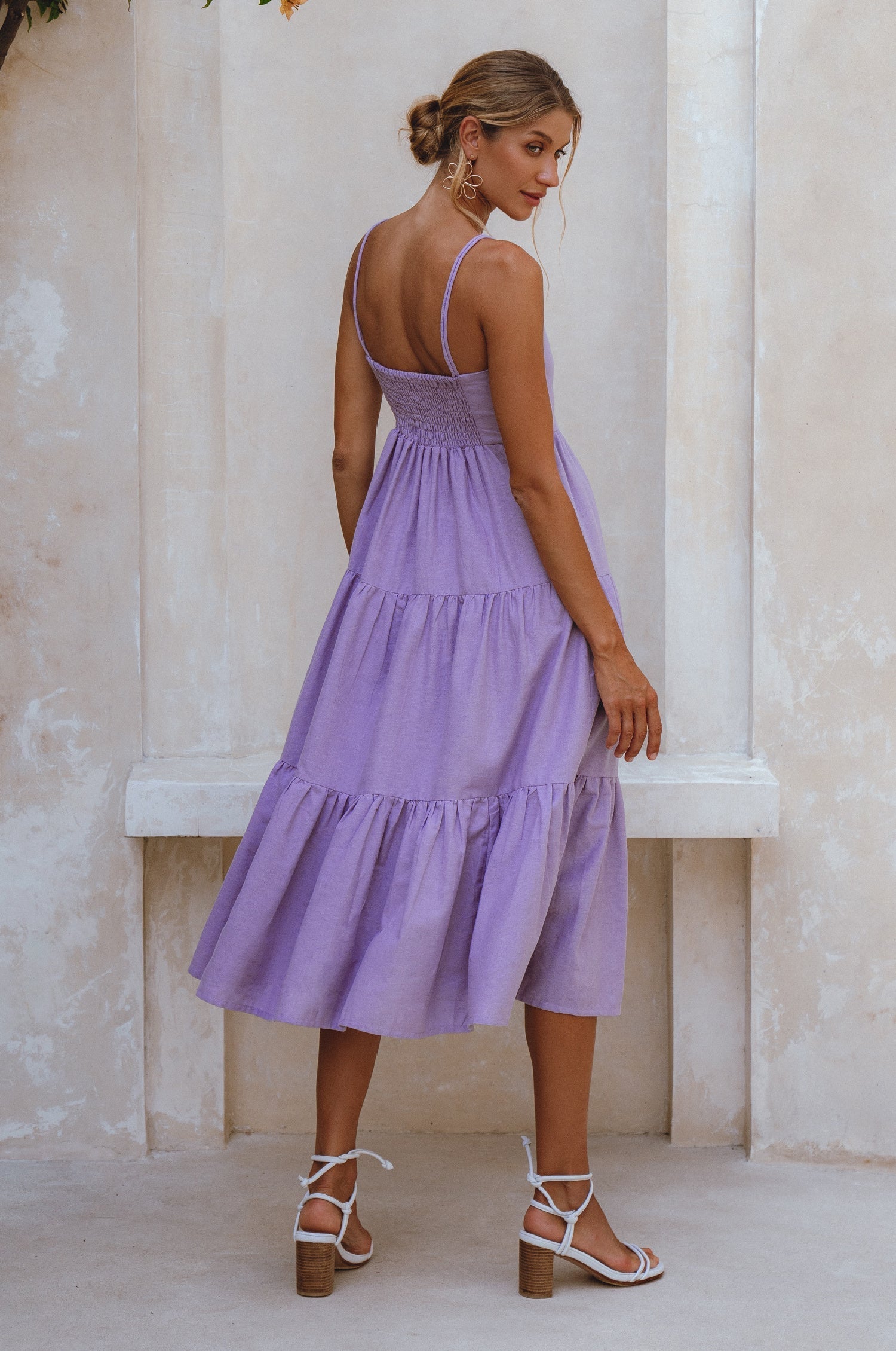 Rafaela Strappy Linen Midi Dress - Lavender