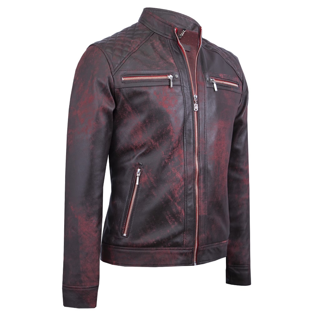 Wine red heather leather jacket
