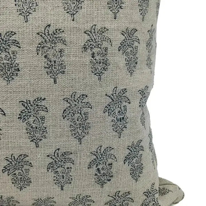 Handcrafted Thick Linen Block Print Cushion Cover -Khajur Butta