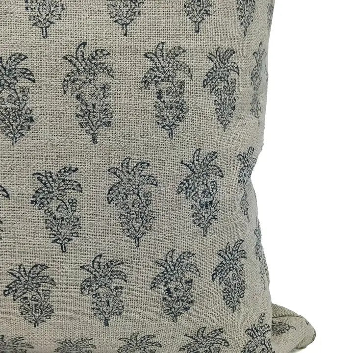 Handcrafted Thick Linen Block Print Cushion Cover -Khajur Butta