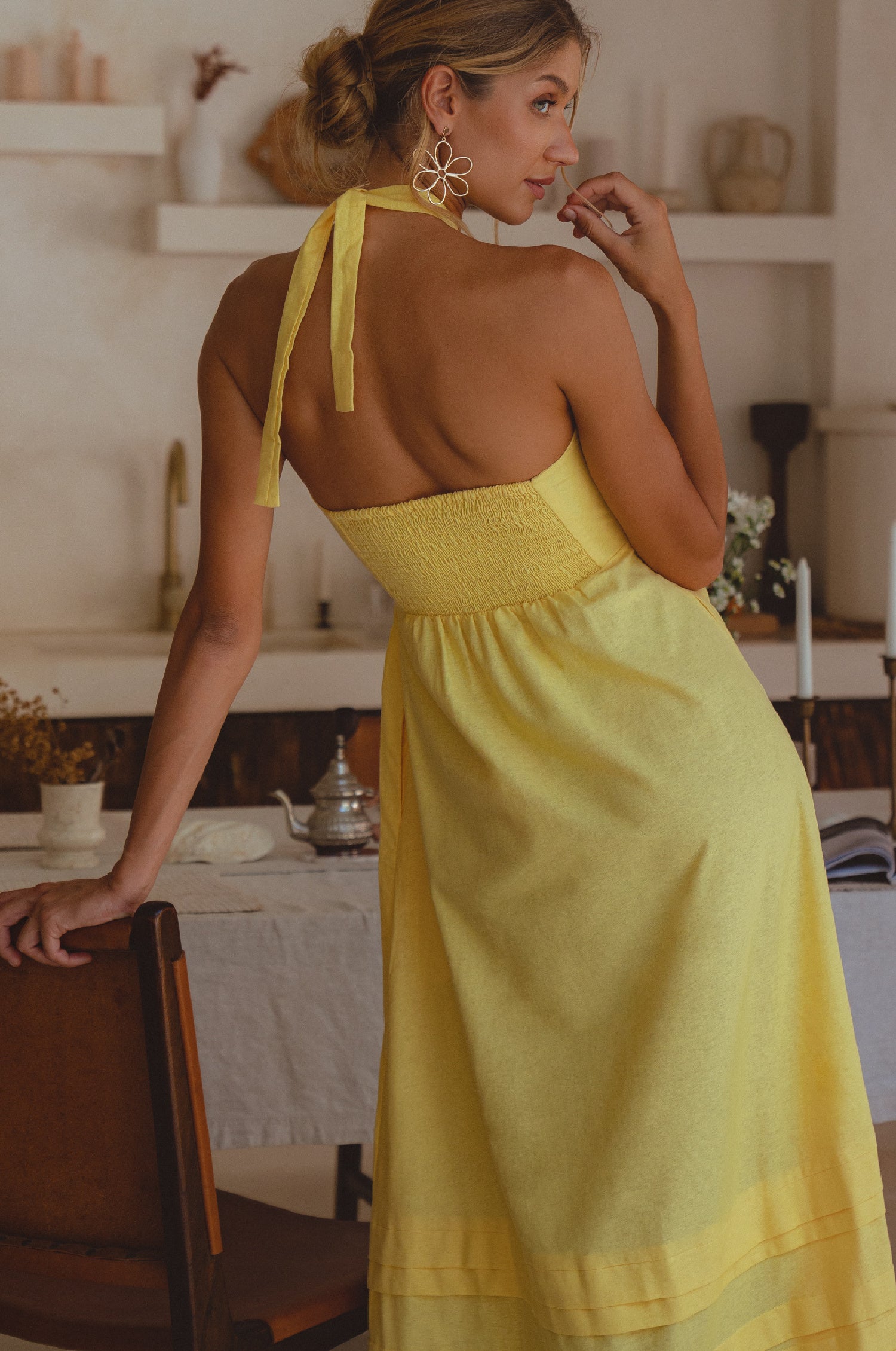 Penelope Halter Linen Maxi Dress - Pineapple