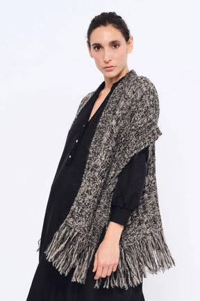 Amaris Alpaca Fringe Poncho | Black Melange