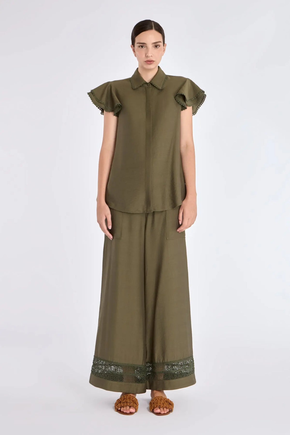 Clark Ruffle Sleeve Blouse | Olive