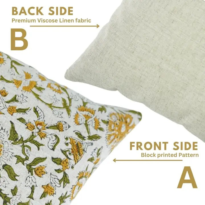 Boho Decor Hand Block Print Viscose Linen Pillow Cover - Pushaplata