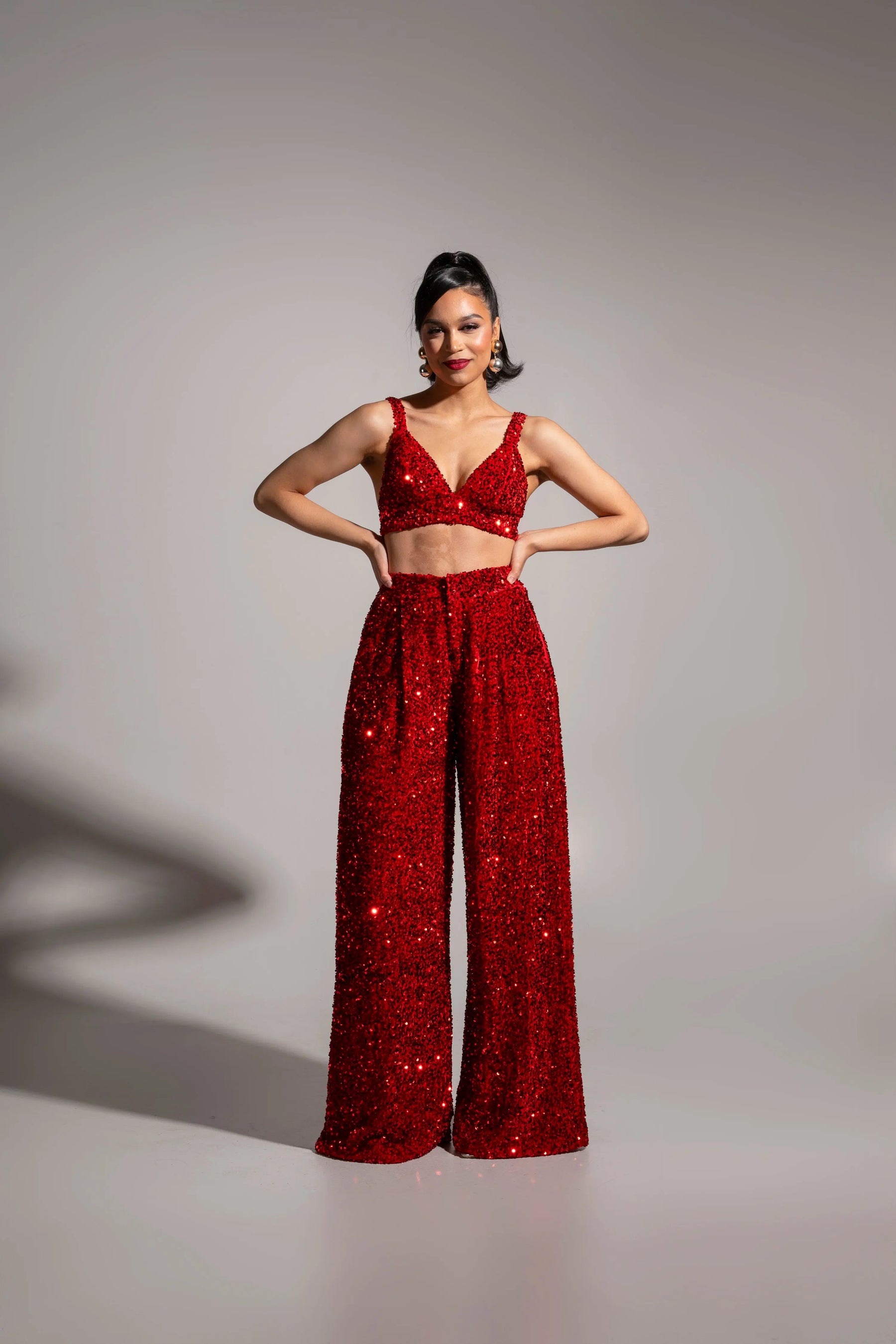 LIZA Sequin Bra Top in RUBY