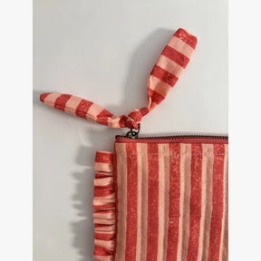 Handmade Quilted Pouch, Pink & Red Stripes - 8 x 5  Inches
