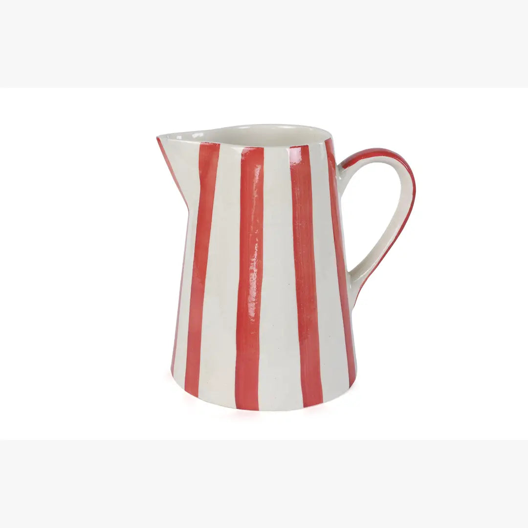 Ceramic Stripe Pitcher, Red- 8.25 x 8.25 x 8 Inches