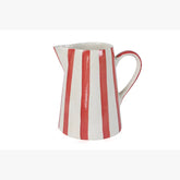 Ceramic Stripe Pitcher, Red- 8.25 x 8.25 x 8 Inches
