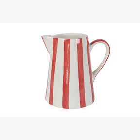 Ceramic Stripe Pitcher, Red- 8.25 x 8.25 x 8 Inches