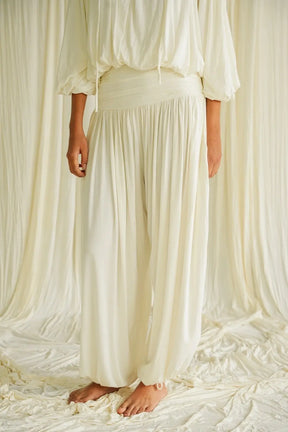 **Return Pant Ivory – Draped Wide-Leg Palazzo**