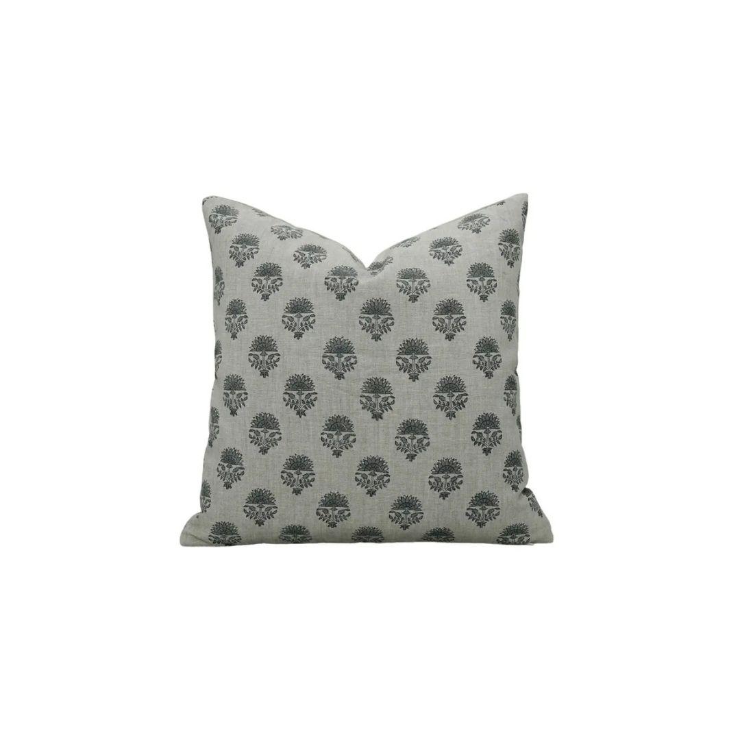 Indian Floral Block Print Pure Linen Pillow Cover- Inderjeet
