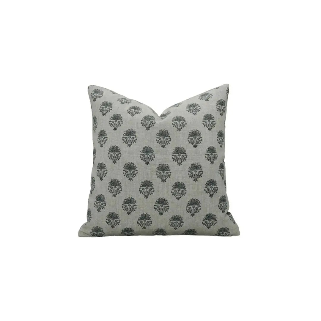 Indian Floral Block Print Pure Linen Pillow Cover- Inderjeet
