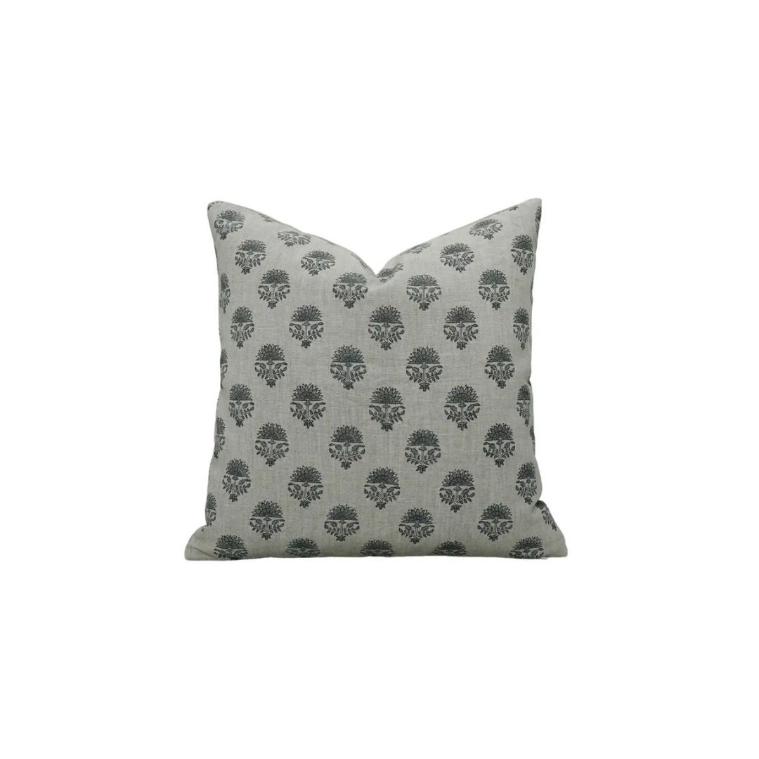 Indian Floral Block Print Pure Linen Pillow Cover- Inderjeet