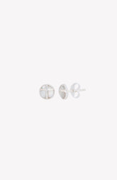 Mother Of Pearl Cross Dome Stud Earrings