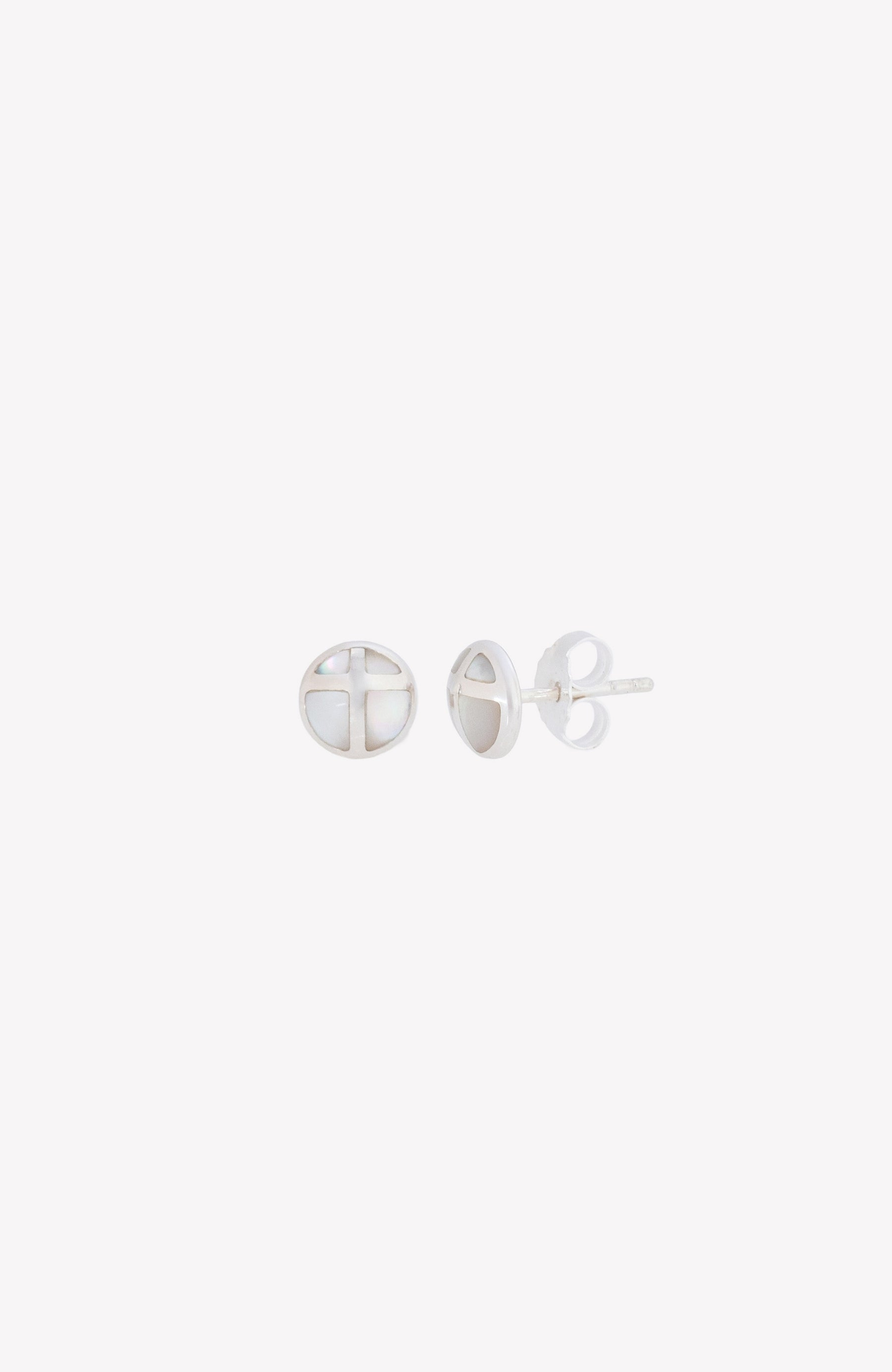 Mother Of Pearl Cross Dome Stud Earrings
