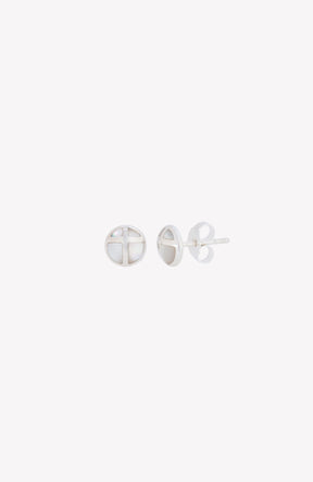 Mother Of Pearl Cross Dome Stud Earrings
