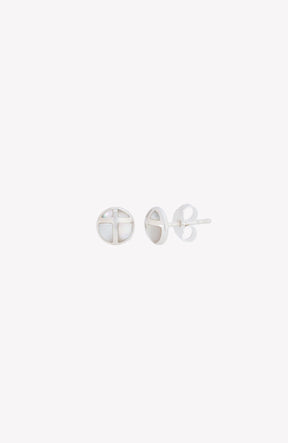 Mother Of Pearl Cross Dome Stud Earrings