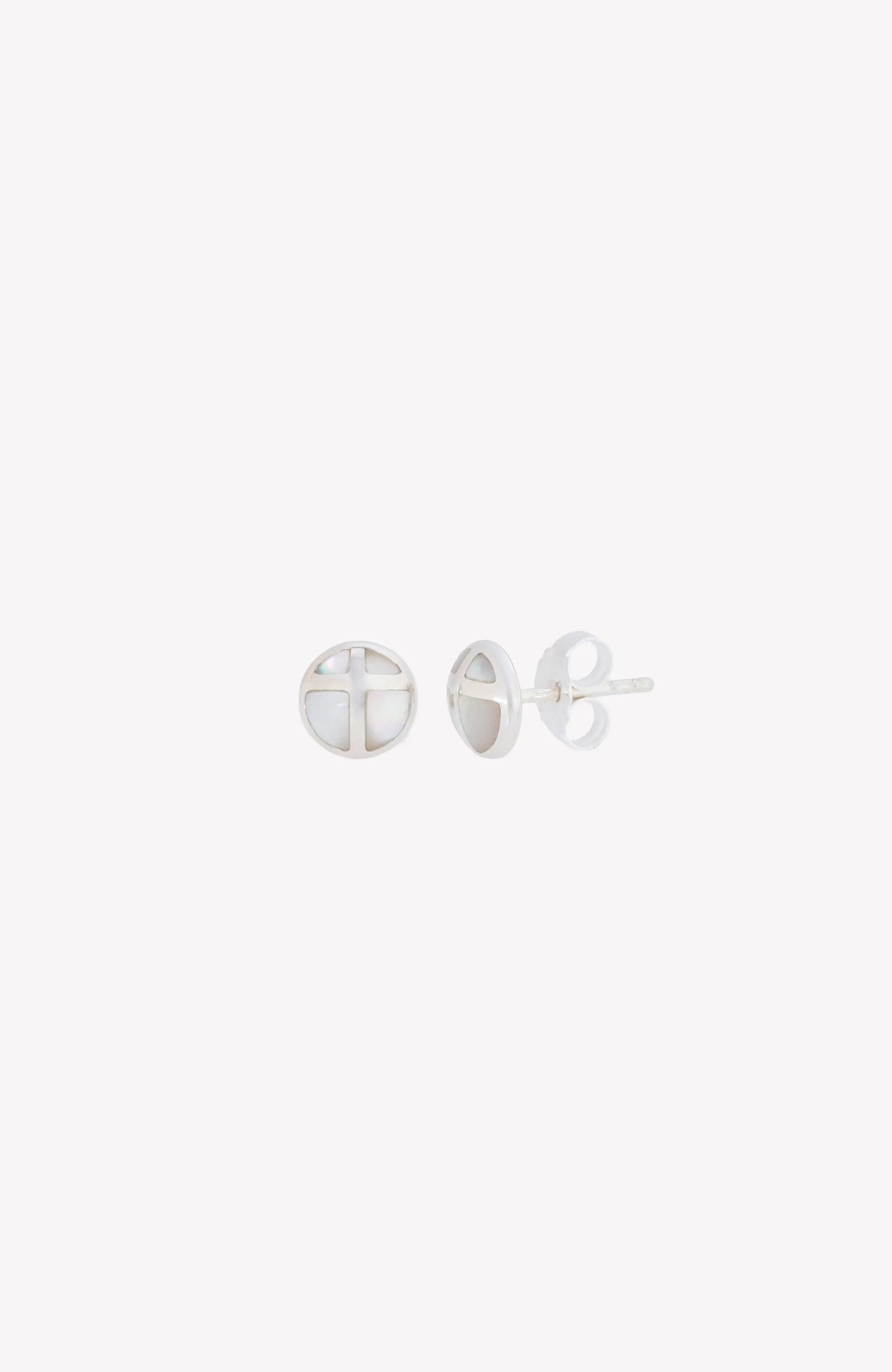 Mother Of Pearl Cross Dome Stud Earrings