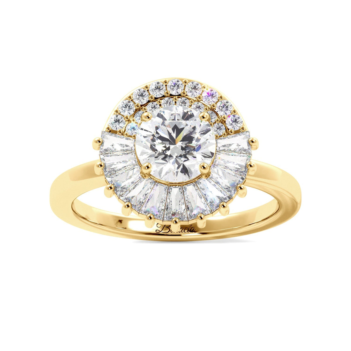 Round Tapered Baguette Halo Diamond Engagement Ring