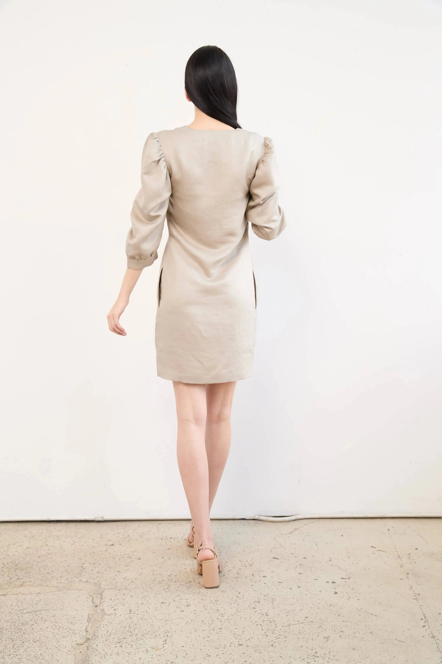 Long Sleeve Puff Dress In Tencel™ & Linen