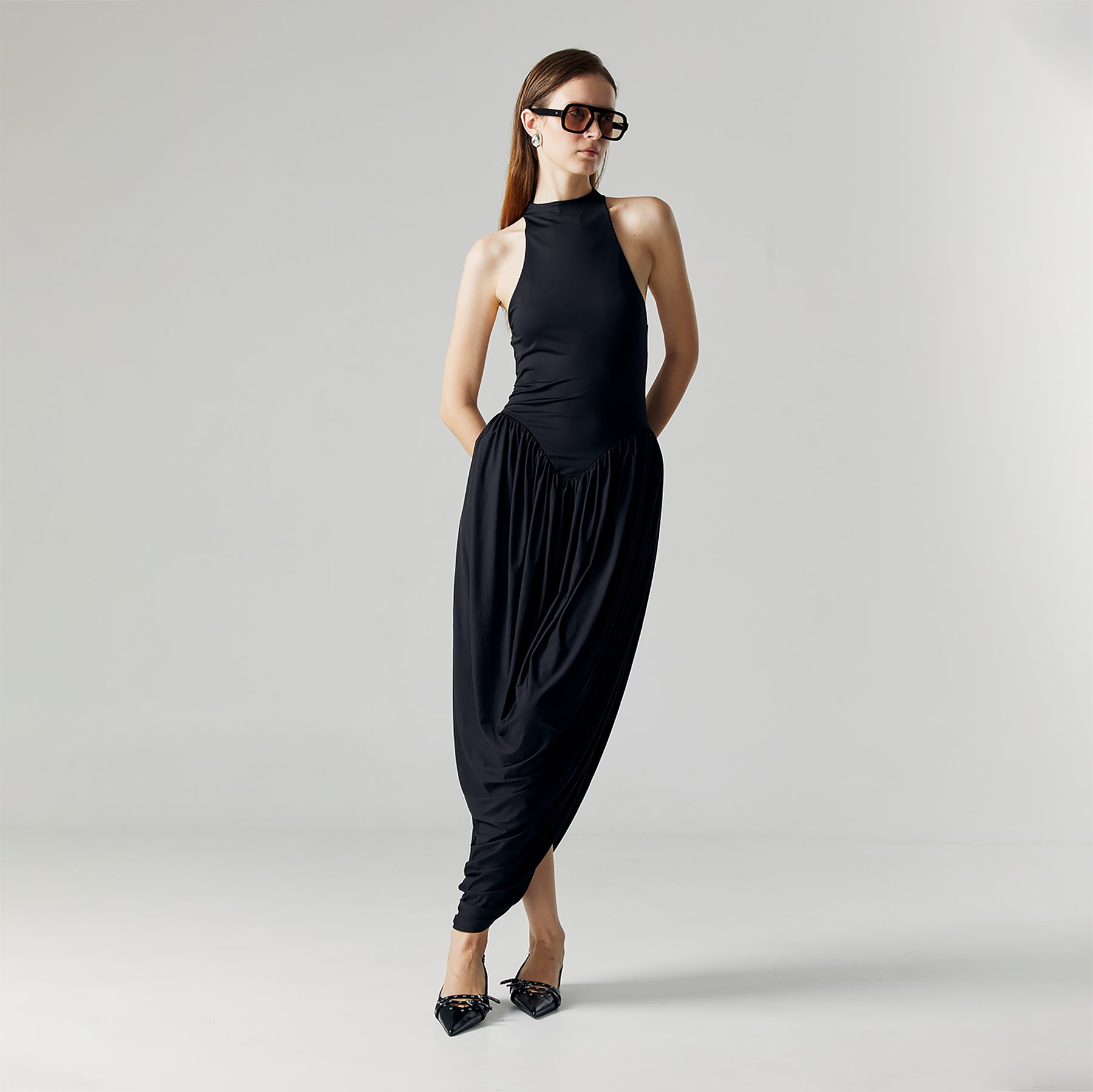 CELINE DRAPED MAXI DRESS