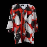 Red White Black Blocks Silk Cardigan