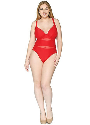 Curvy Kate Sheer Class Plunge Swimsuit Red