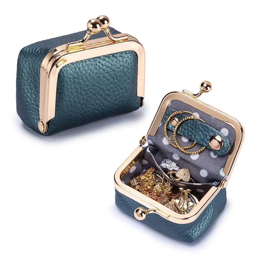 Luxury Genuine Leather Mini Kiss-Lock Coin Purse